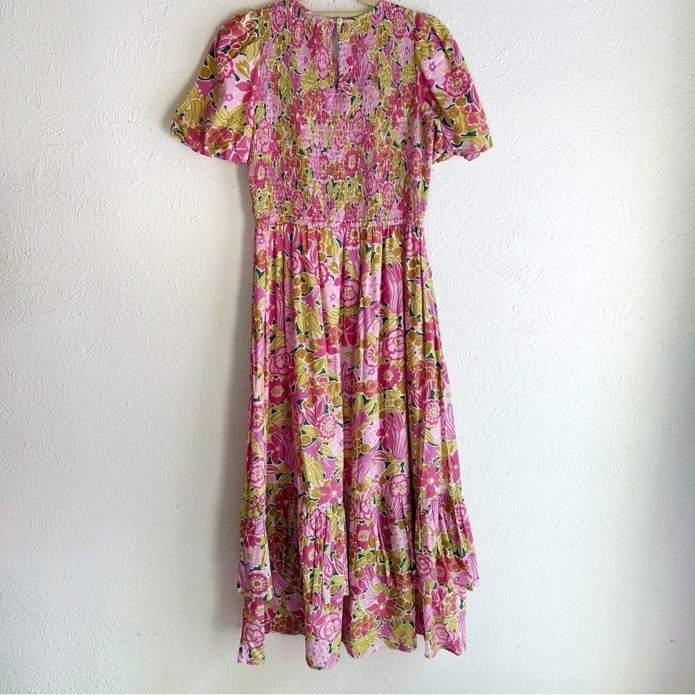 Banjanan Quant Floral Smocked Puff Sleeve Maxi Dress Cotton Medium romantic - Picture 6 of 9